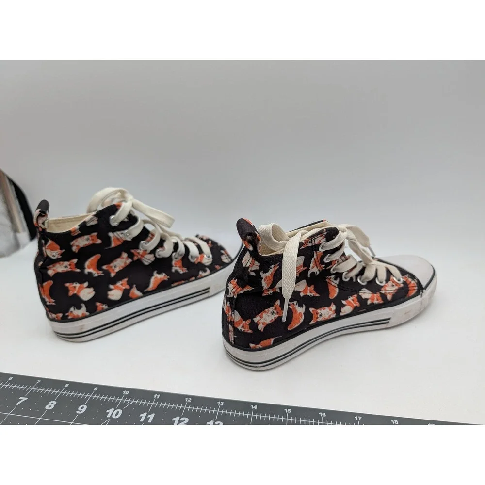Hot Topic Womens High Top‎ Sneakers Size 6 Corgi Dog Print Canvas Black Orange